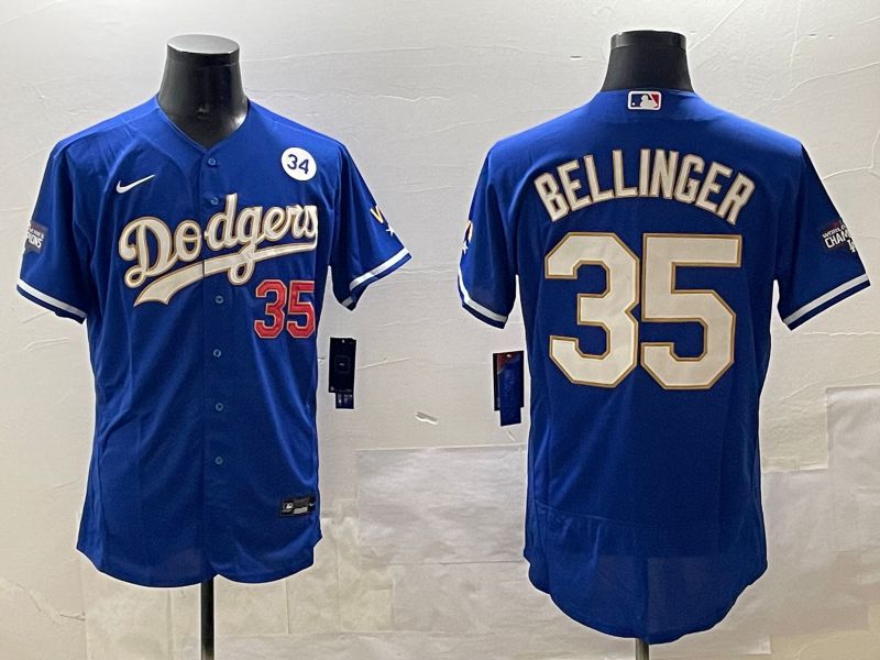 Men Los Angeles Dodgers #35 Bellinger Blue Gold Elite 2025 Nike MLB Jersey style 9->los angeles dodgers->MLB Jersey
